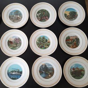 1970 American Settler Daily Life Scene Currier Ives 12 PLATE Complete Collection